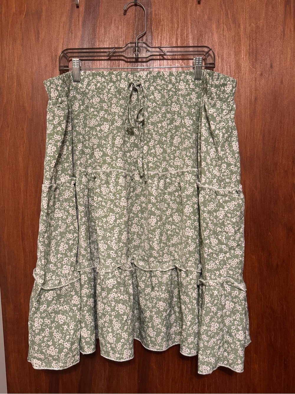 Women's Plus Size Green Floral Cottagecore Tiered Skirt Size 4XL